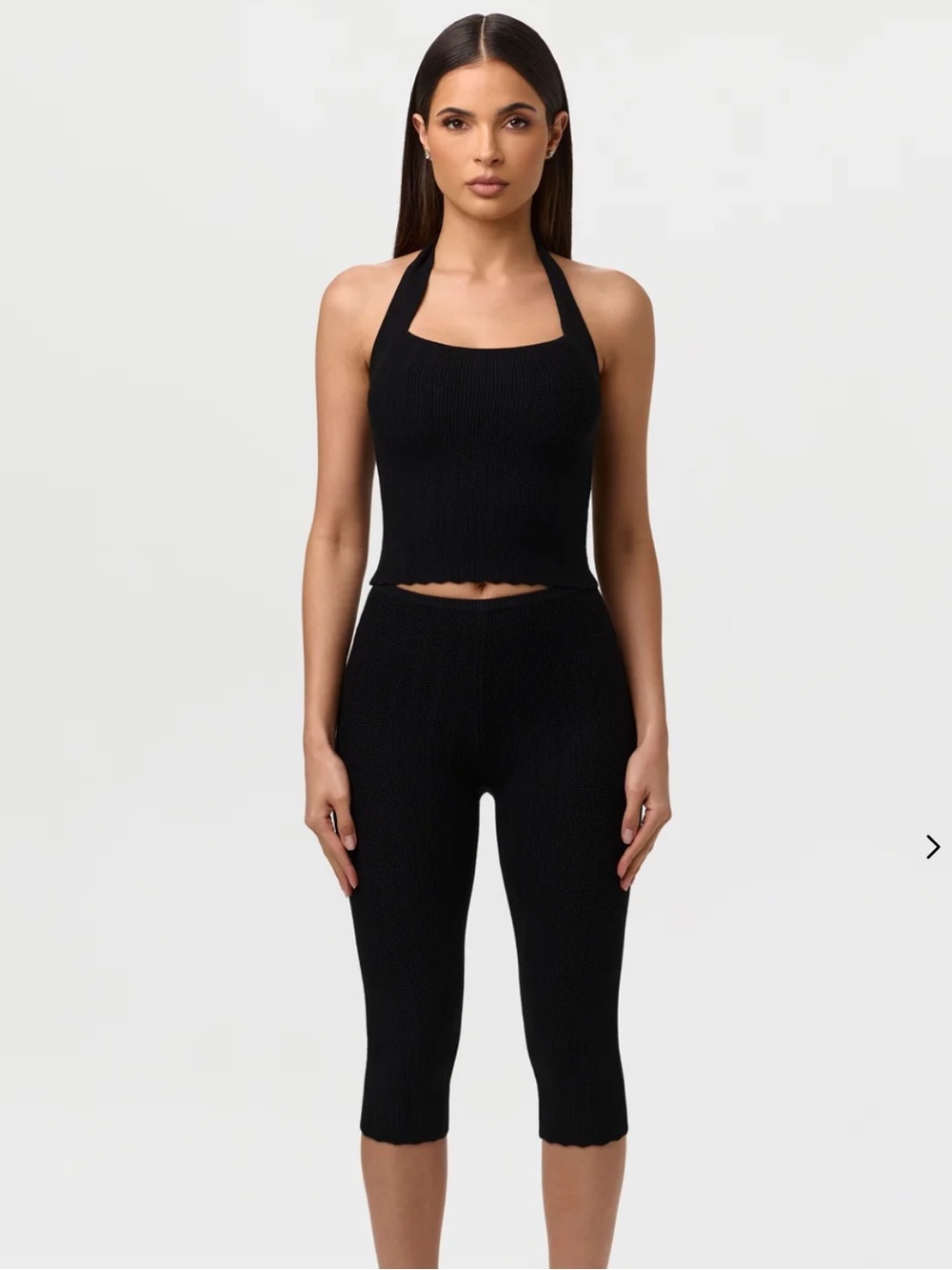 naked wardrobe Black Knit Halter Top & Capri Set